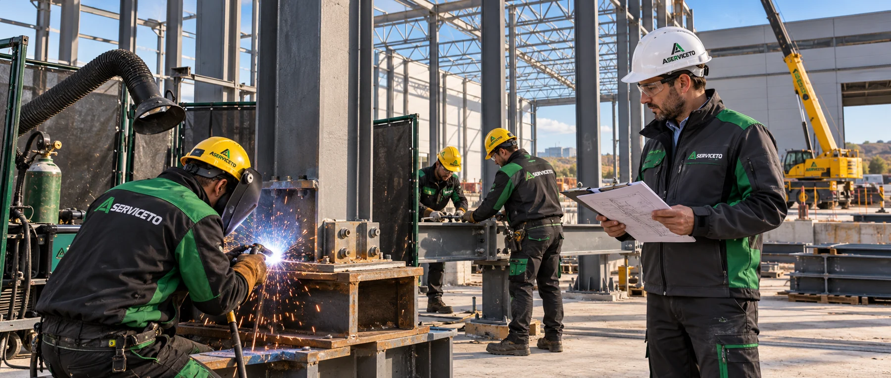 Visualización del equipo Aserviceto trabajando en una estructura industrial